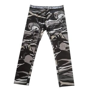 Aussie Bum Men's Size XL Capri Leggings Base Layer Black Camo Abstract